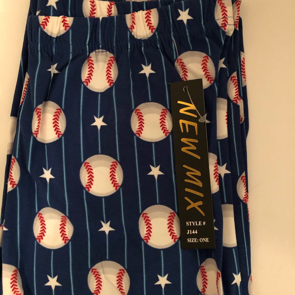 Last chance Baseball stripped blue leggings